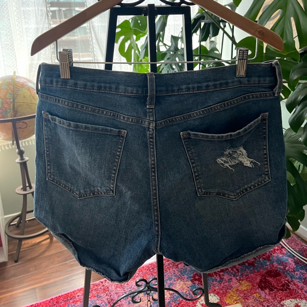 Denim shorts.